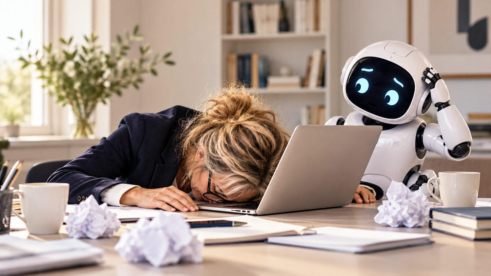 epuisée au bureau devant ordinateur